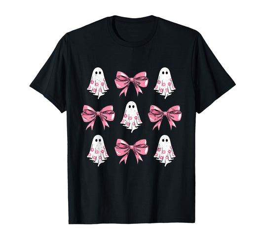 Cute Coquette Bow Halloween Costume Floral Ghost Boo T-Shirt