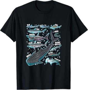 Shark Species Shark Gifts Shark Faces Tee Marine Biology T-Shirt