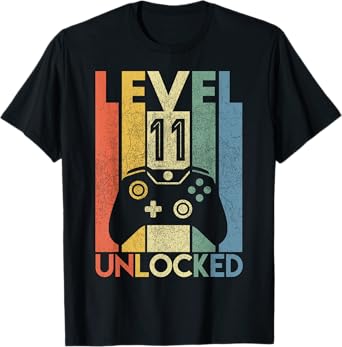 Level 11 Unlocked Shirt Funny Video Gamer 11th Birthday Gift T-Shirt