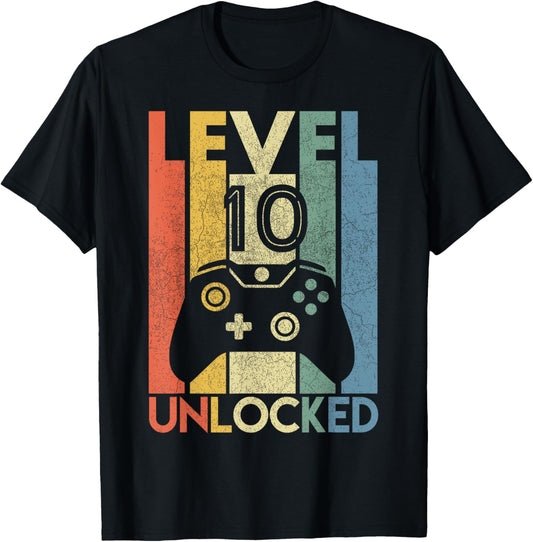 Level 10 Unlocked Shirt Funny Video Gamer 10th Birthday Gift T-Shirt