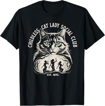 Childless Cat Lady Social Club Witchy Retro Cat T-Shirt