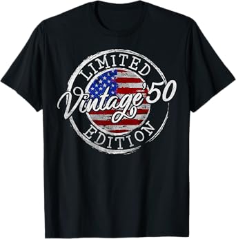 Vintage 1950 American USA Flag 74th Birthday 74 Year Old T-Shirt