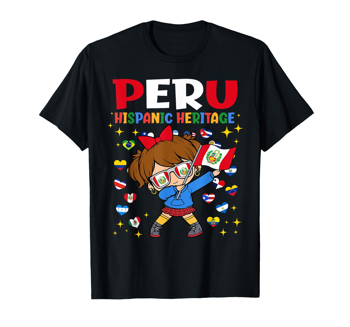 Hispanic Heritage Month Peru Flag Peruvian Girl Kids T-Shirt