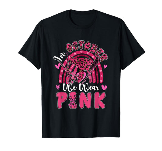 October Wear Pink Breast Cancer Awareness Hair Stylist Job T-Shirt