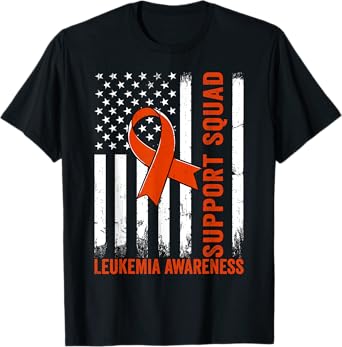 Groovy Motivational Support Squad US Flag Leukemia Awareness T-Shirt