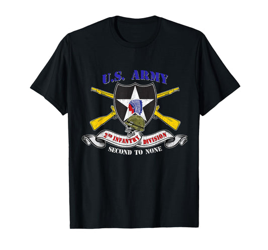 2nd Infantry Division Veteran 2ID T-Shirt - Unisex Adults - Black - Small - Short Sleeve - Modern Classic Fit U-Neck - Military Veteran T-Shirt
