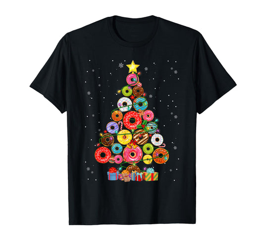 Funny Donuts Christmas Tree Lights Xmas PJS Boys Kids Girls T-Shirt