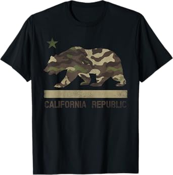 Camouflage California Republic Flag Bear Star Cali LA TShirt T-Shirt
