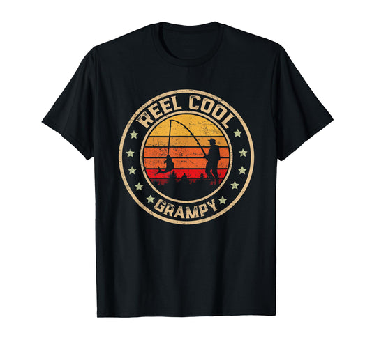 Vintage Reel Cool Grampy Fish Fishing Funny Fathers Day T-Shirt