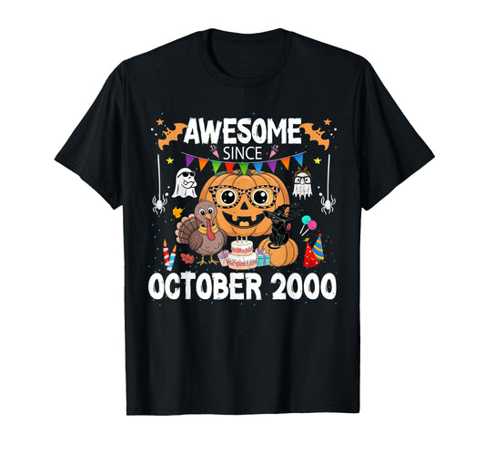 Awesome Since October 2000 25th Birthday Halloween Pumpkin T-Shirt