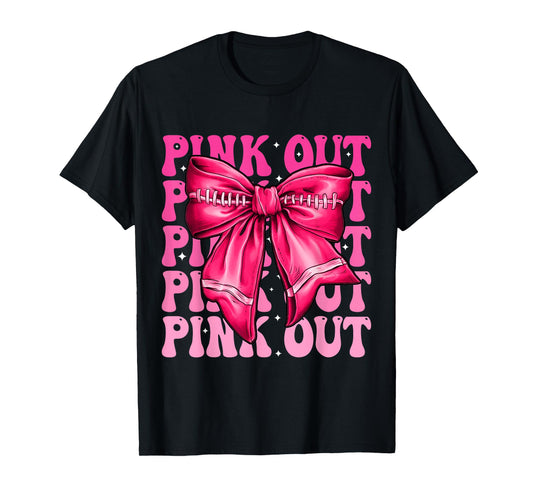 Pink Out Breast Cancer Football Coquette Bow Mom Girls Women T-Shirt