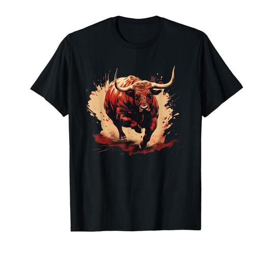 Bull with big Horns for Bull Run Fans and Animals Lovers T-Shirt