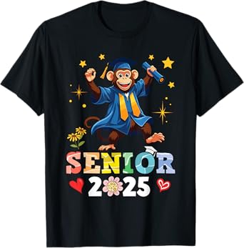 Cute Monkey Senior 2025 Graduation School College University T-Shirt
