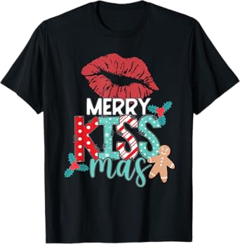 MERRY KISS-MAS Christmas Red Lips Holiday Kisses Love Xmas T-Shirt