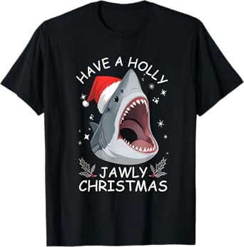 Have A Holly Jawly Christmas Funny Shark Santa Hat T-Shirt