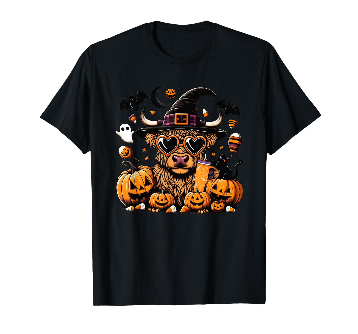 Halloween Highland Cow Bull Halloween Ghost Cows Spooky T-Shirt