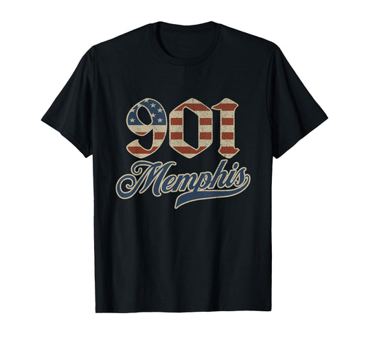 Vintage Memphis 901 Area Code Patriot USA American Flag T-Shirt