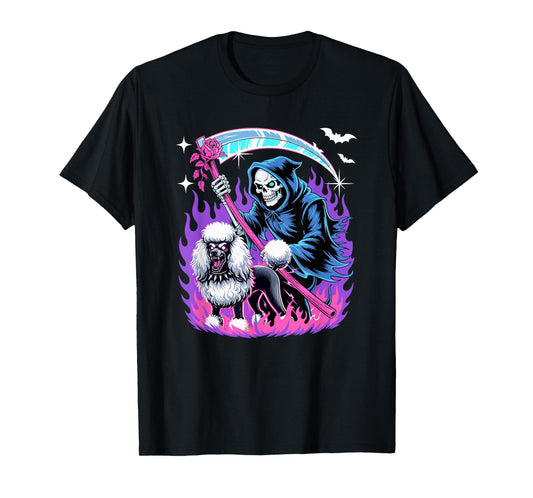 Horror Skeleton With Poodle Halloween Dog Lover Owner Family T-Shirt