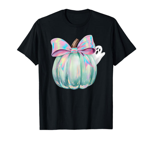 Coquette Bow Pumpkin Season Autumn Fall Leaves Thanksgiving T-Shirt