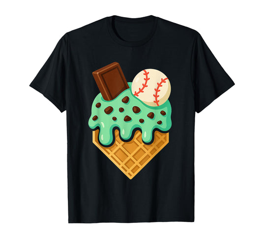 Chocolate Mint Ice Cream Dripping Baseball Home Plate Sports T-Shirt