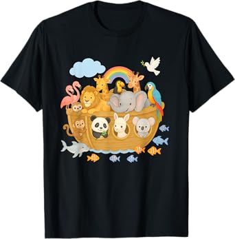Cute Archa Noah Animal Boat – Bible Story Kids Design T-Shirt