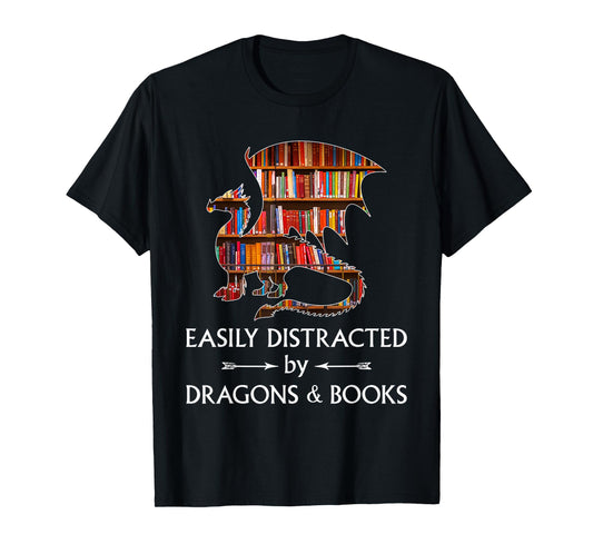 Vintage Retro by 4Do Limited Easily Distracted By Dragons And Books Book & Dragon Unisex T-Shirt