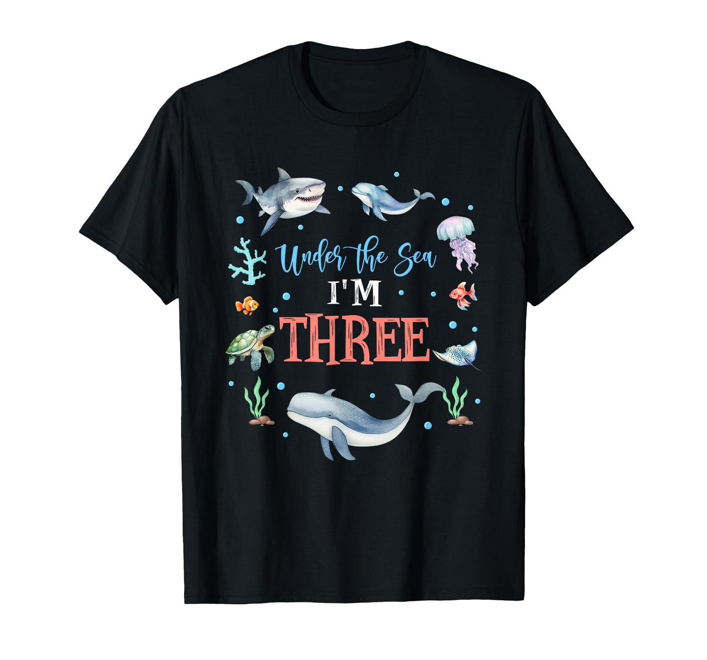 Under The Sea I'm 3 Year Old Ocean Life Whale 3rd Birthday T-Shirt