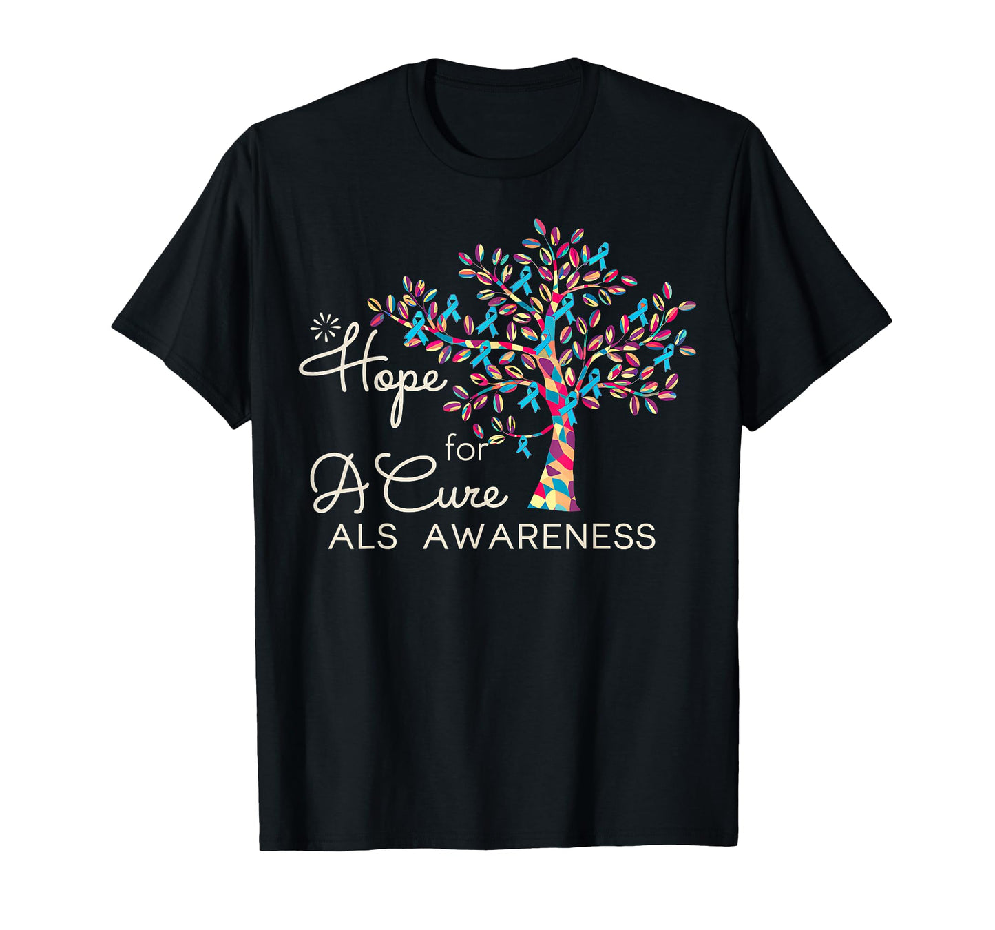 Hope For A Cure Tree Ribbon Blue ALS Awareness Support T-Shirt