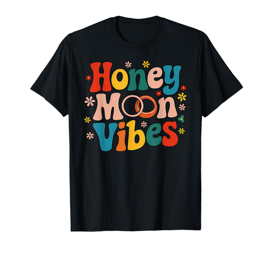 Honeymoon Vibes Retro Groovy Vintage Just Maried Couple T-Shirt