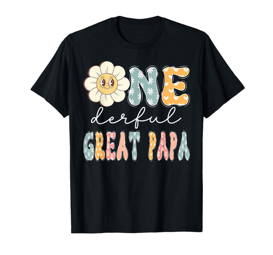 One Derful Great Papa 1St Birthday Girl Daisy Lover Groovy T-Shirt