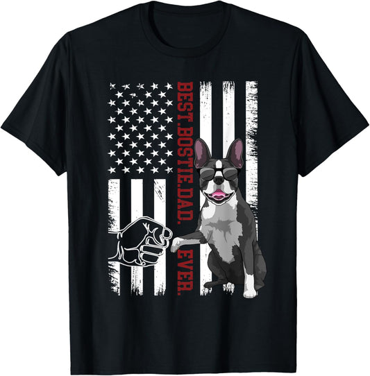 Boston Terrier Dad Dog American Flag Bostie Dog for Men T-Shirt