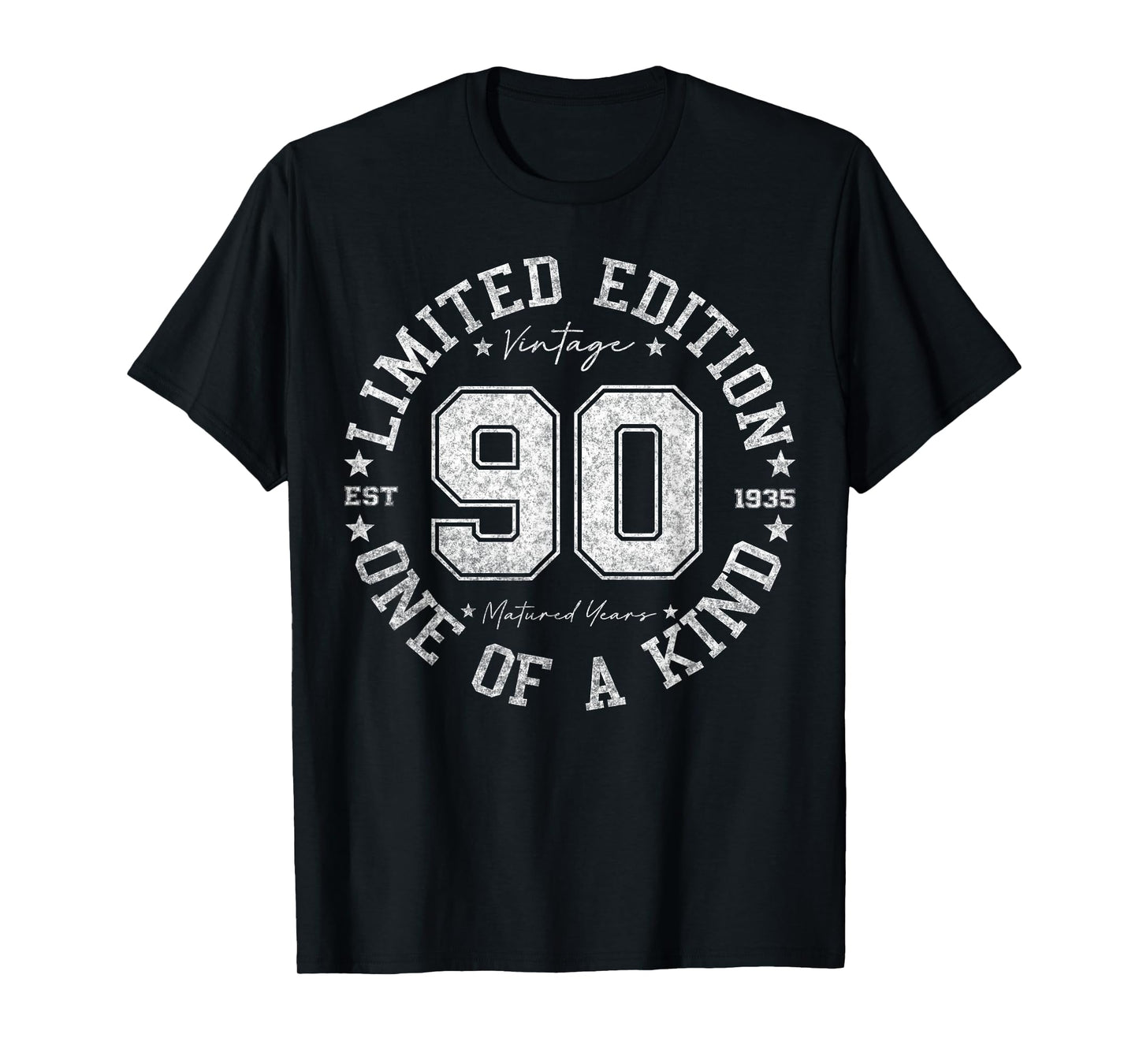 Retro One Of a Kind Shirts For Men Women 2025 90 Year Old Gifts Vintage 1935 Limited Edition Unisex-Adult 90th Birthday T-Shirt Black Small Crew Neck Short Sleeve Letter Print T-Shirt