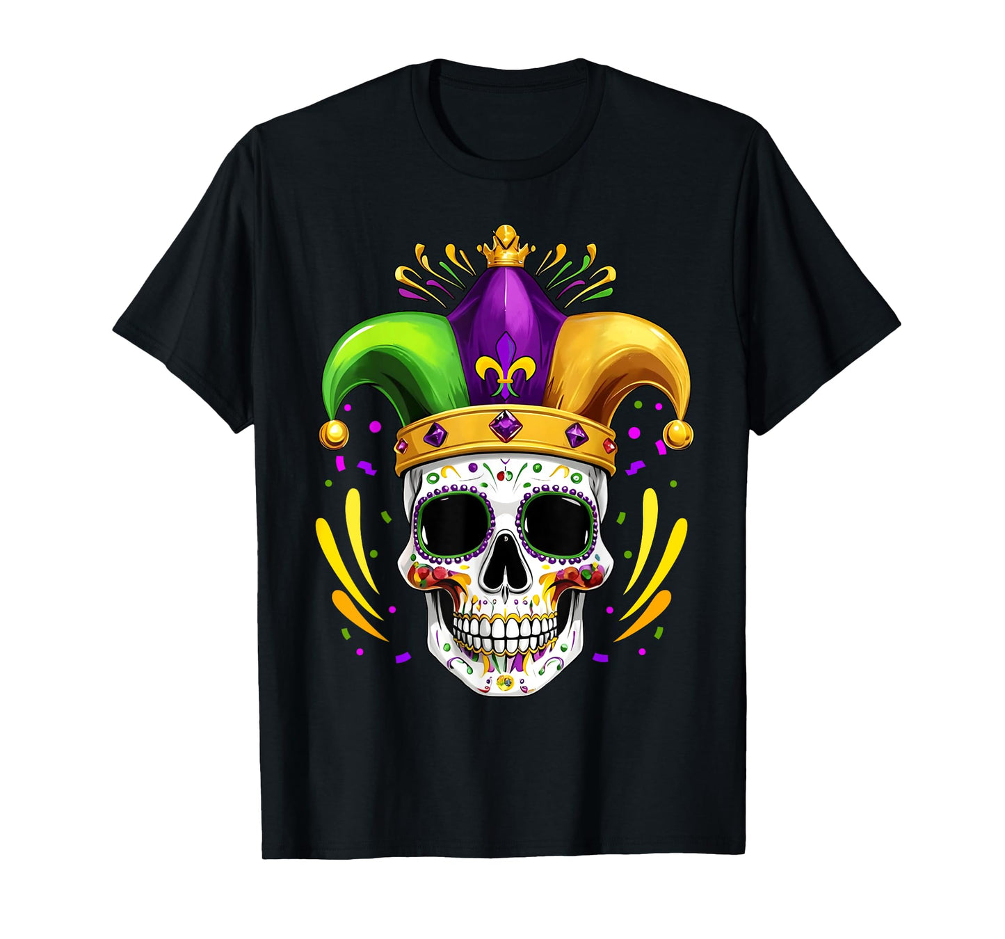 Mardi Gras Sugar Skull Jester Hat Nola New Orleans Women Men T-Shirt