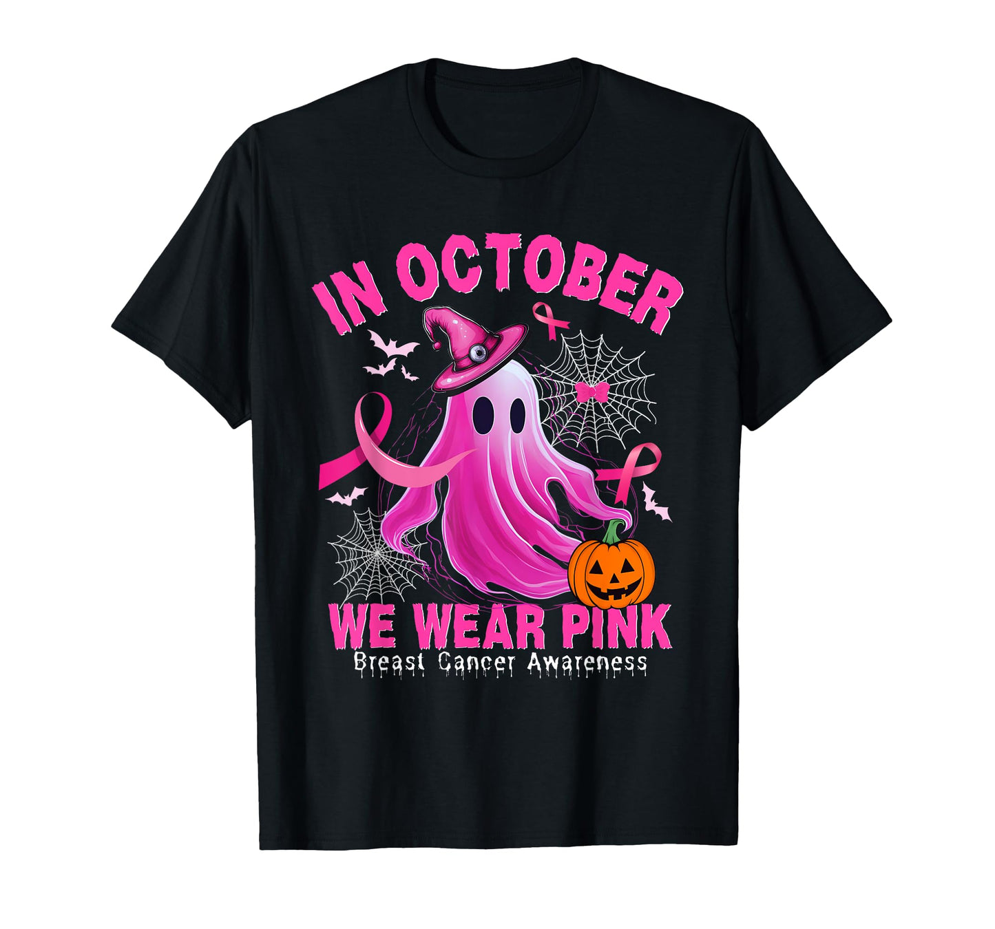 In October We Wear Pink Ghost Breast Cancer Shirts for Women T-Shirt