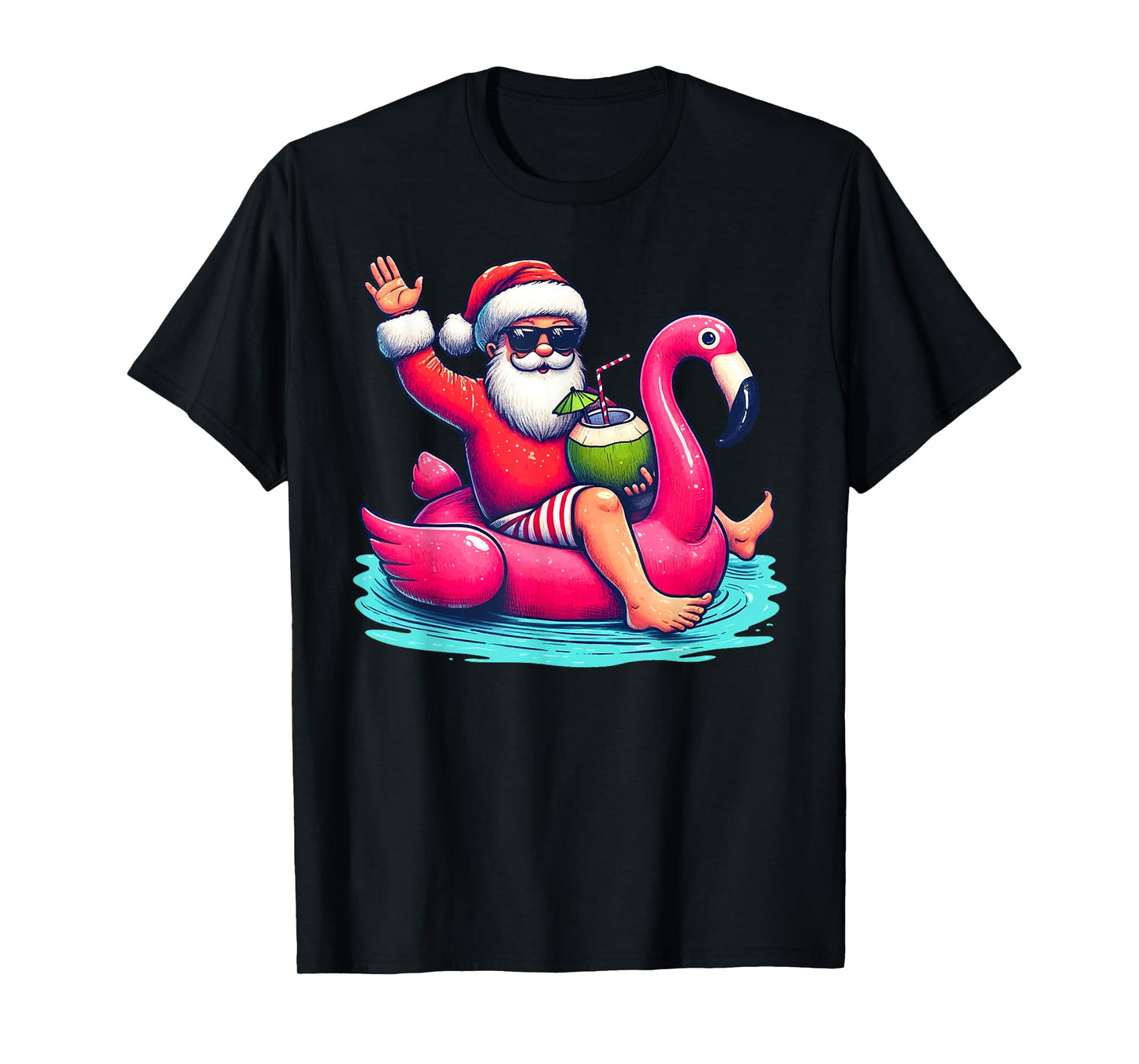 Funny Christmas in July Summer Flamingo Float Xmas T-Shirt for Men Women Kids