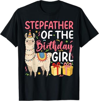 Stepfather of the Birthday Girl Llama Birthday Party T-Shirt