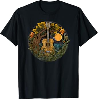 Acoustic Guitar Tree Guitarist Landscape Nature Music Lover T-Shirt