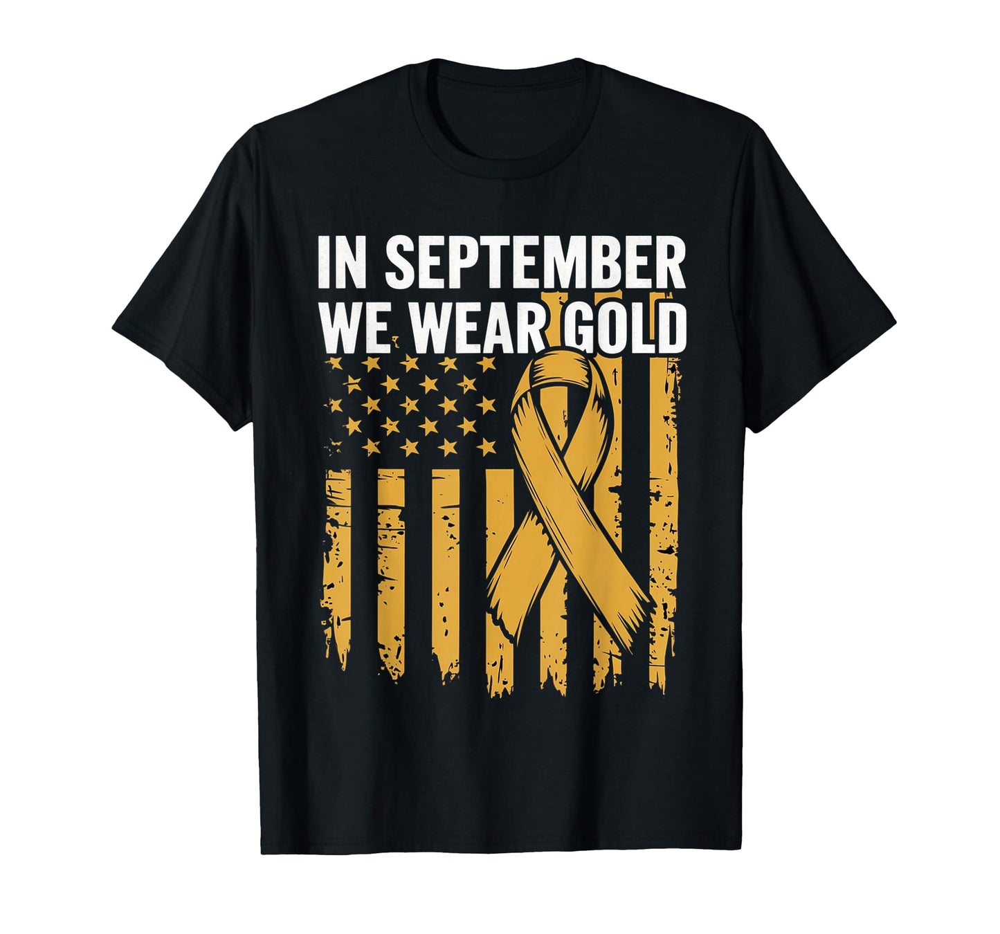 In September We Wear Gold Childhood Cancer Awareness Us Flag T-Shirt