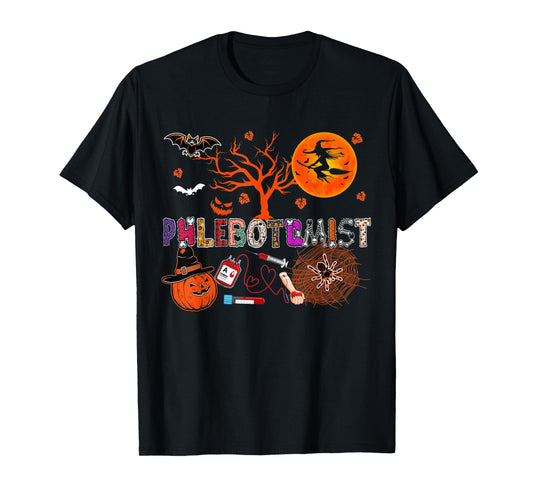 Phlebotomist Halloween Zombie Costume Skeleton Scary Pumpkin T-Shirt