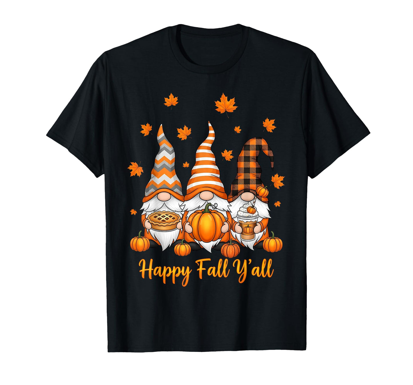 Happy Fall Y’All Autumn Leaves Pumpkin Garden Gnomes T-Shirt