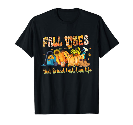 Fall Vibes & That School Custodian Life Pumpkin Leopard T-Shirt
