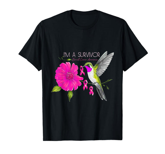 Hummingbird Sunflower I'm A Survivor Breast Cancer Awareness T-Shirt