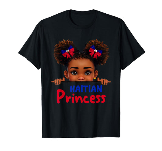 Cute Melanin Haitian Princess Haiti Flag For Girls Kids T-Shirt