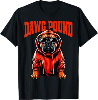 Graphic Last Name Cleveland Gifts | Vintage DAWG Dog Pound T-Shirt, Small, Brown