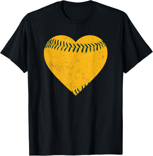 Vintage Gold and Green Baseball Heart T-Shirt