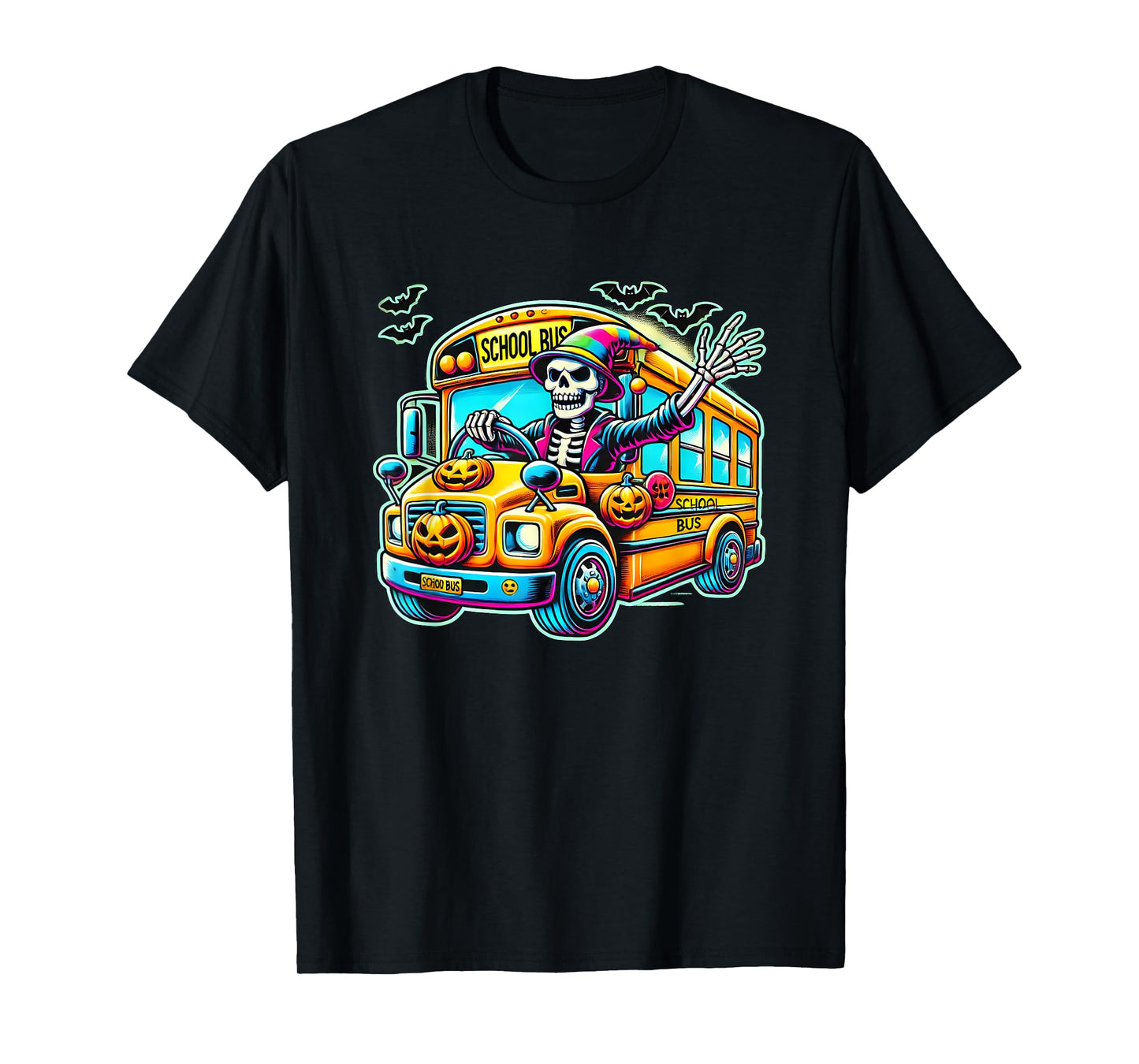 Halloween Skeleton School Bus Driver T-Shirt