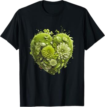 Cute Lime Green Heart Graphic Made of Flowers For Women Girl T-Shirt