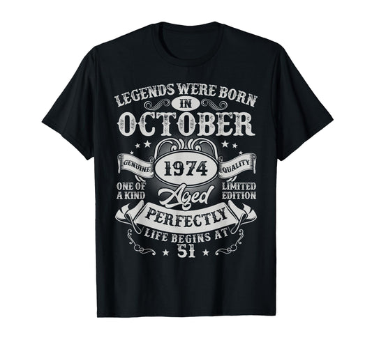 Legends Were Born in October 1974 Vintage 51st Birthday Men T-Shirt