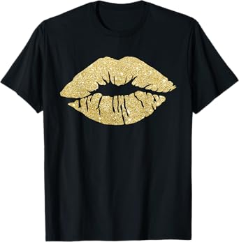Women's Kiss Lips Gold Lips Gold Lipstick Gold Kiss T-Shirt