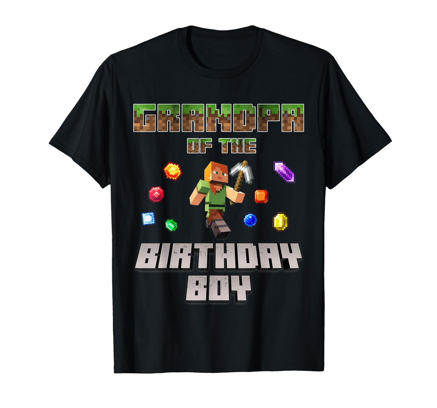 Grandpa Of The Birthday Boy Video Gamer Pixel Number T-Shirt